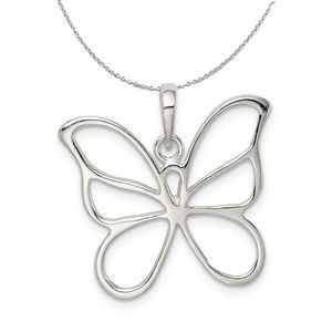 Sterling Silver Large 25mm Butterfly Silhouette Necklace - 18 Inch